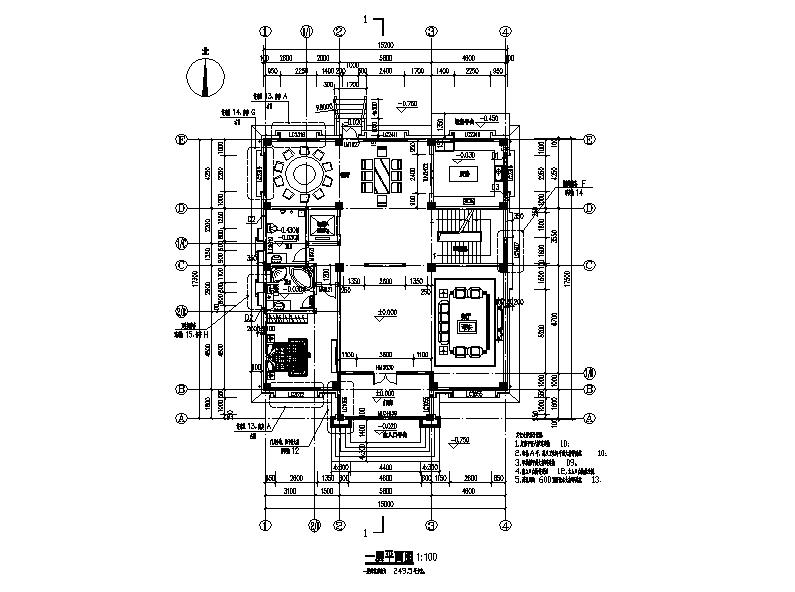 [四川]四层坡屋顶合院式别墅建筑施工图（16年含水暖电...施工图下载【ID:168486168】