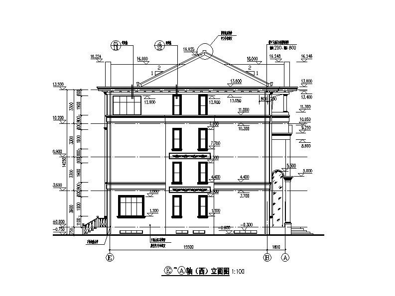 [四川]四层坡屋顶合院式别墅建筑施工图（16年含水暖电...施工图下载【ID:168486168】