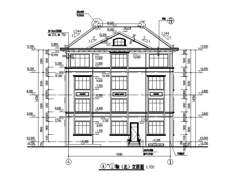 [四川]四层坡屋顶合院式别墅建筑施工图（16年含水暖电...施工图下载【ID:168486168】