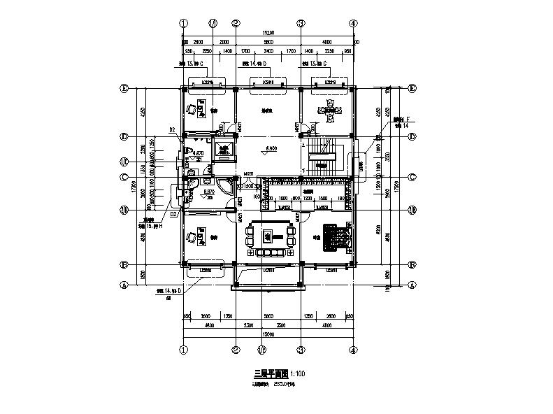 [四川]四层坡屋顶合院式别墅建筑施工图（16年含水暖电...施工图下载【ID:168486168】