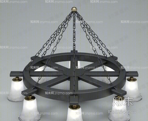 美式简约黑色铁艺吊灯3D模型下载【ID:52849988】