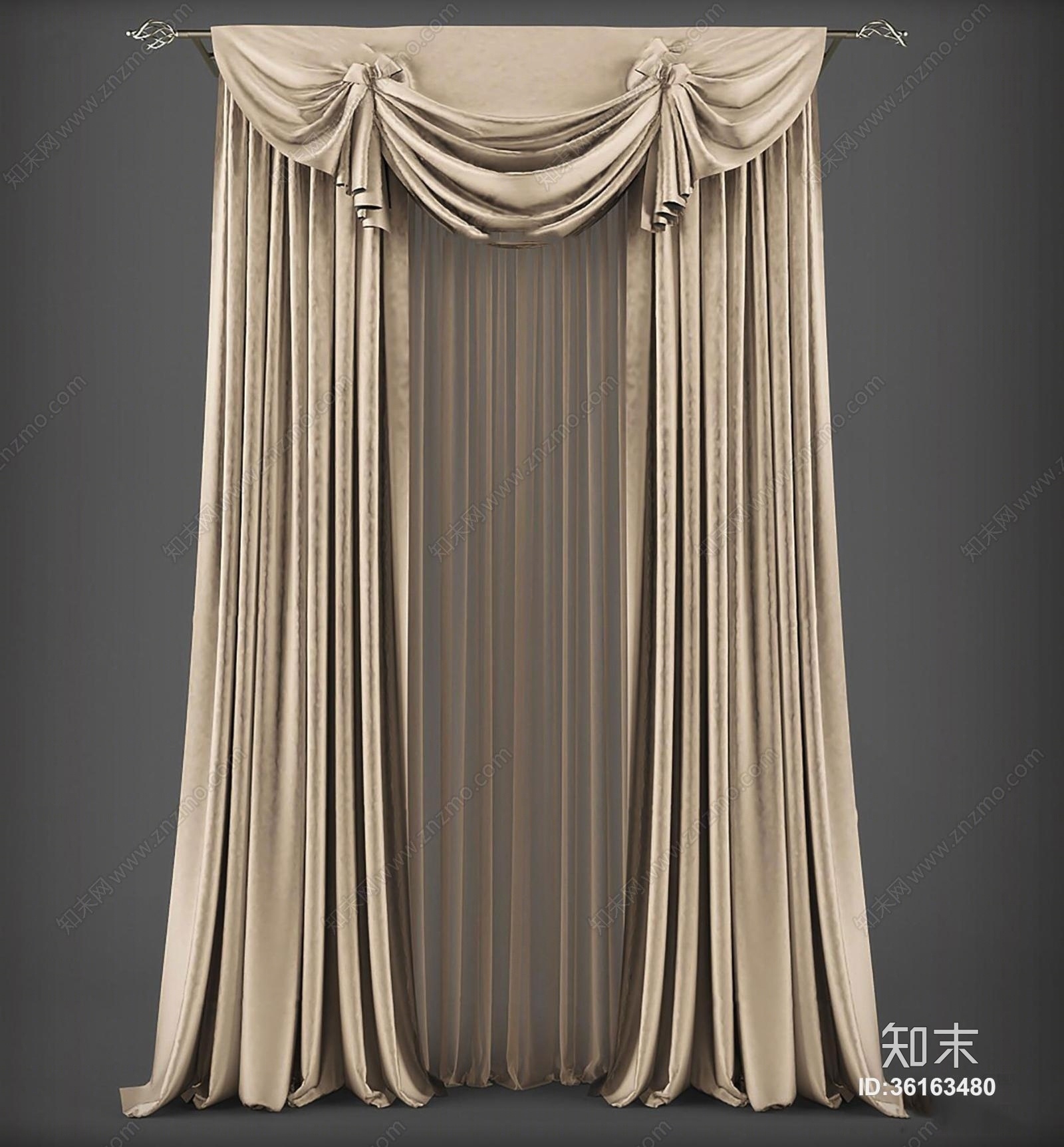 现代布艺窗帘3D模型下载【ID:36163480】