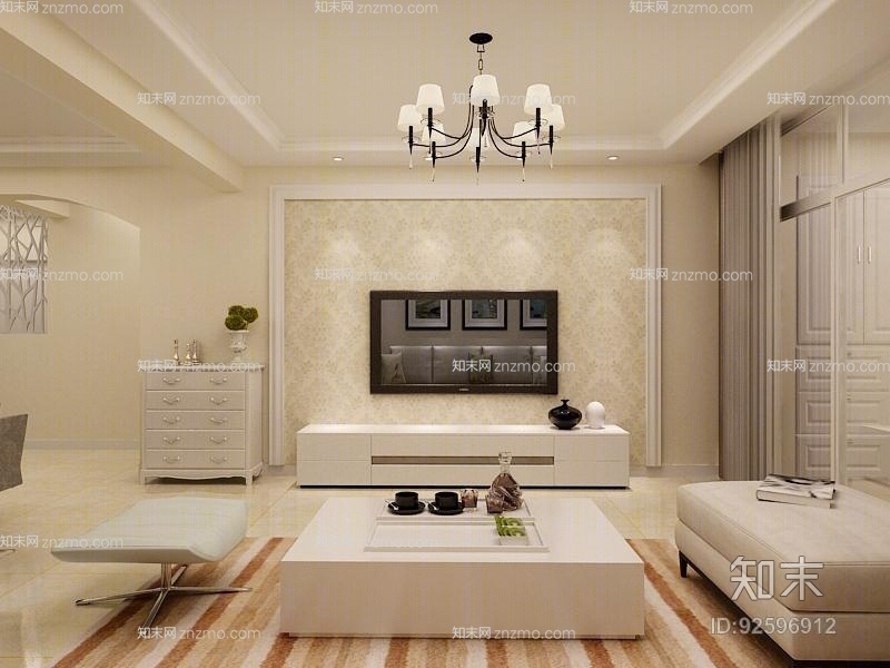 经典欧式白色木艺玄关柜3D模型下载【ID:92596912】