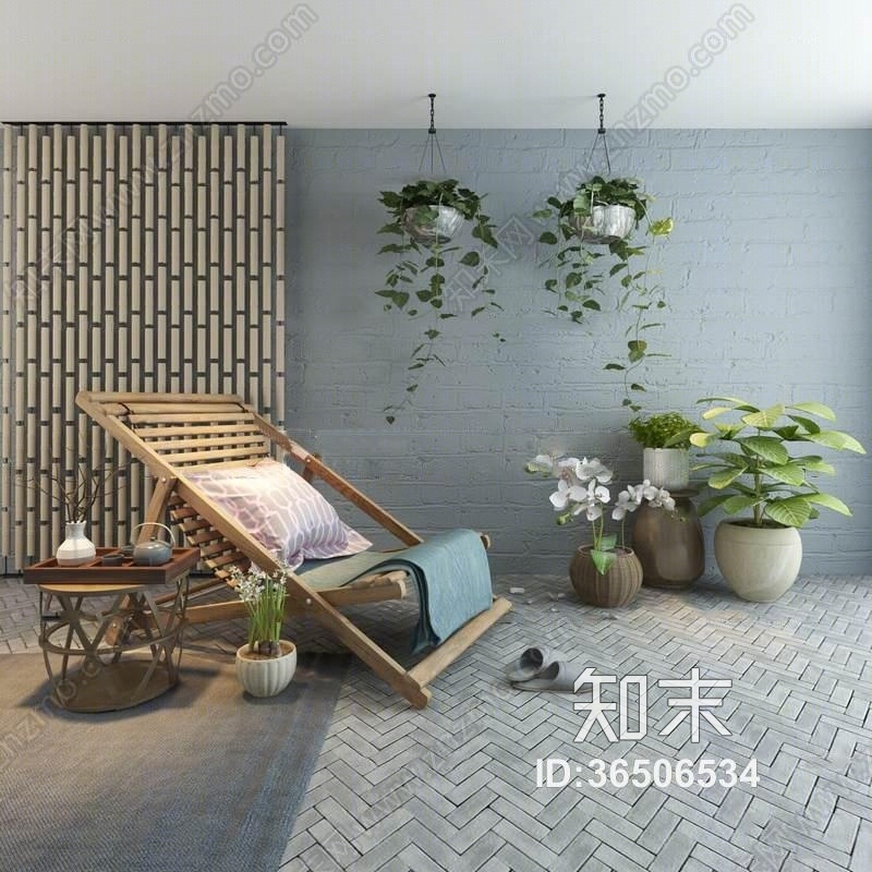 现代户外休闲椅茶几绿植组合3D模型下载【ID:36506534】