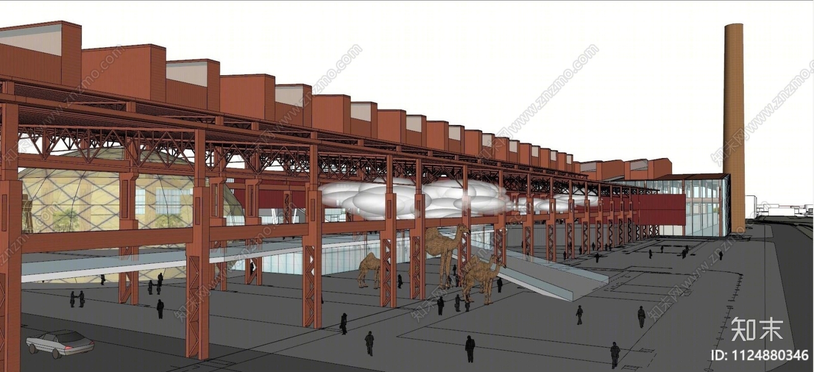 工业风厂房建筑外观SU模型下载【ID:1124880346】