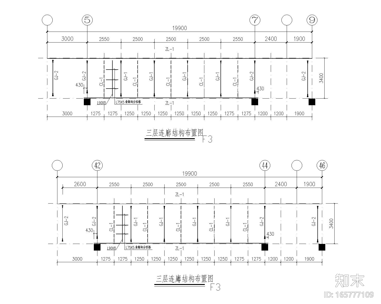 某钢结构连廊含圆环造型结构施工图cad施工图下载【ID:165777109】