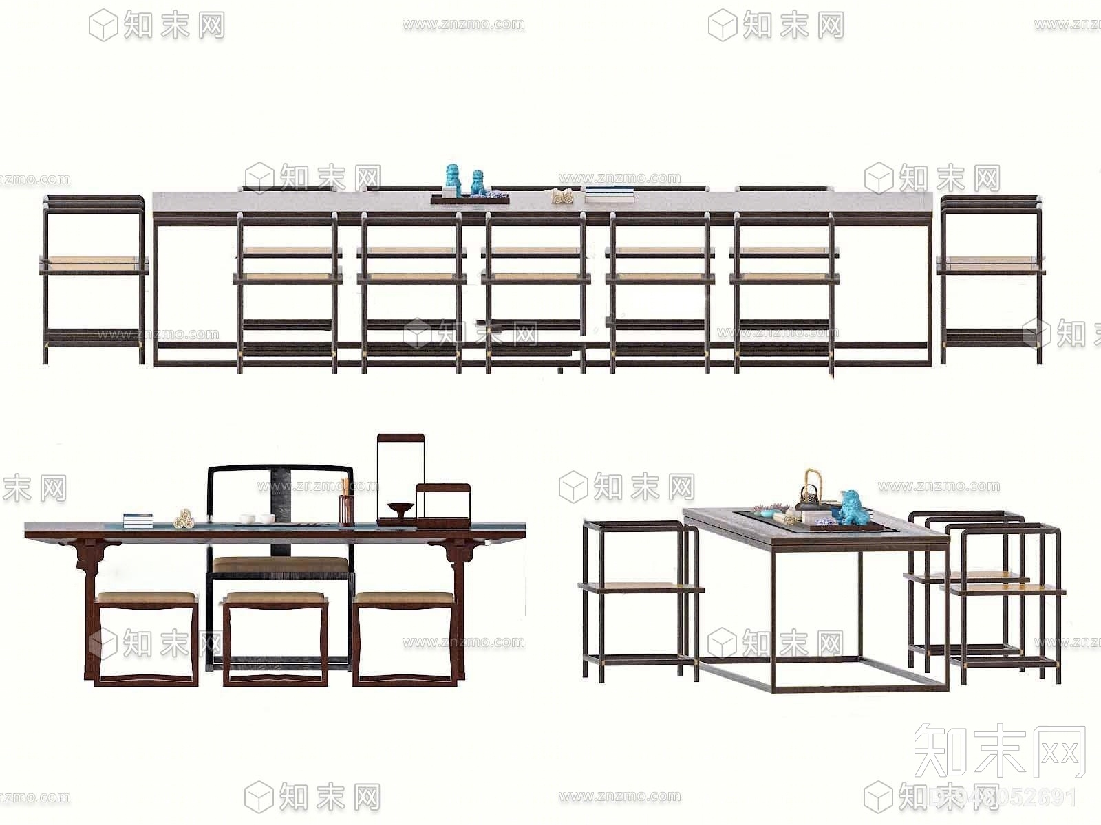 中式实木茶桌椅3D模型下载【ID:948052691】