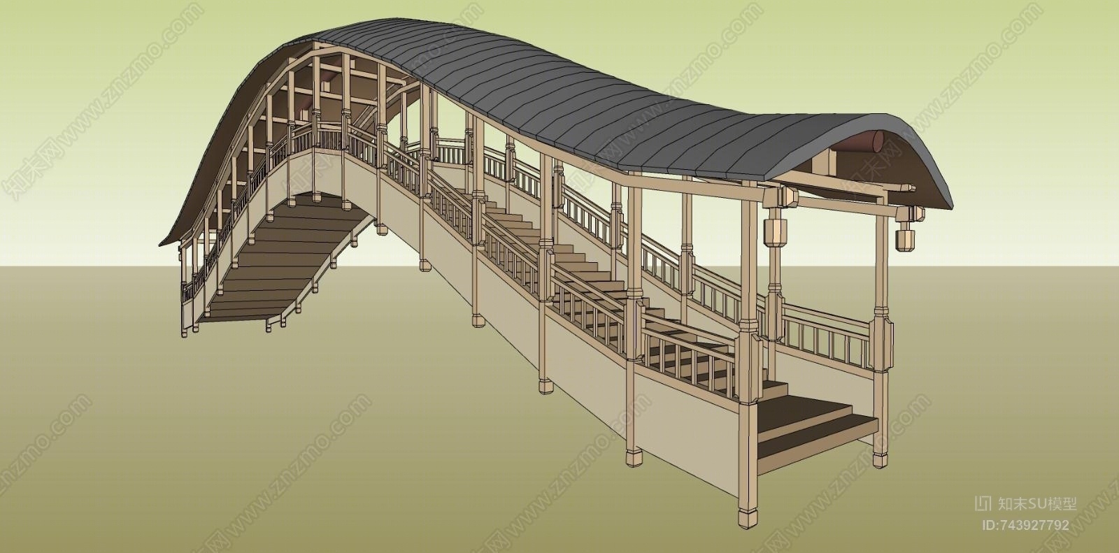 中式风雨桥SU模型下载【ID:743927792】