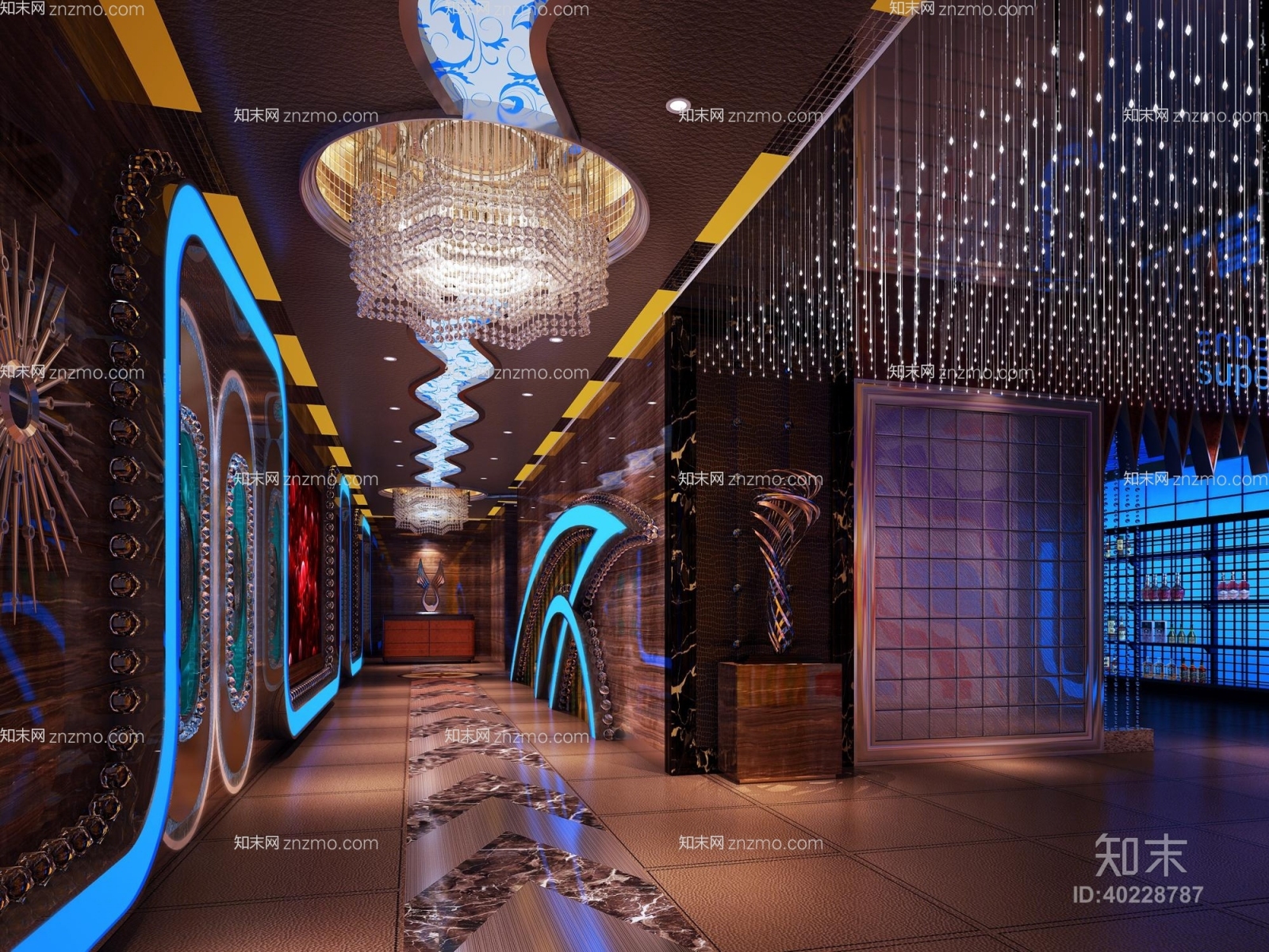 现代酒店玄关过道3D模型下载【ID:40228787】