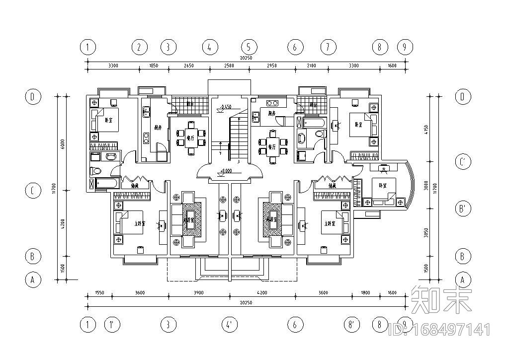 经典多层住宅楼户型设计图施工图下载【ID:168497141】