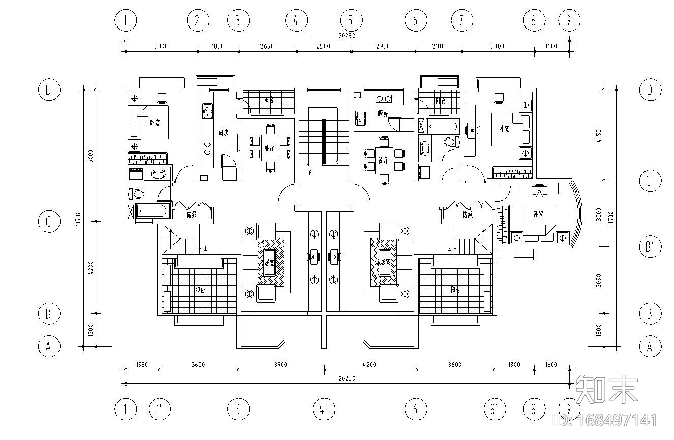 经典多层住宅楼户型设计图施工图下载【ID:168497141】