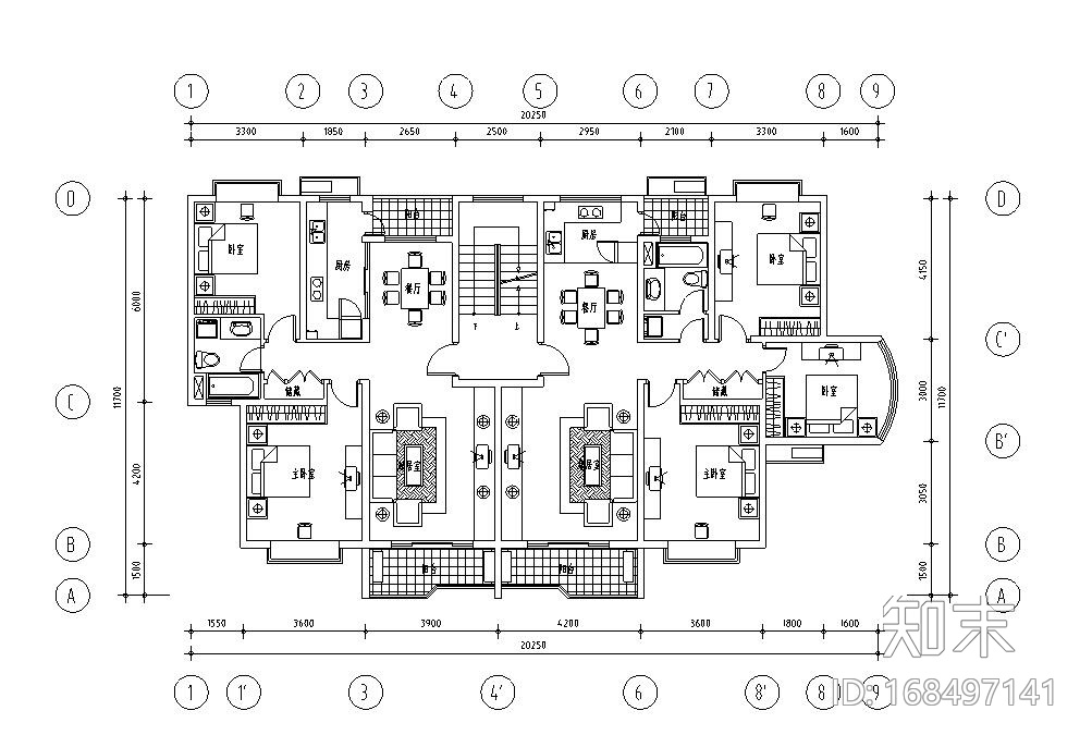 经典多层住宅楼户型设计图施工图下载【ID:168497141】