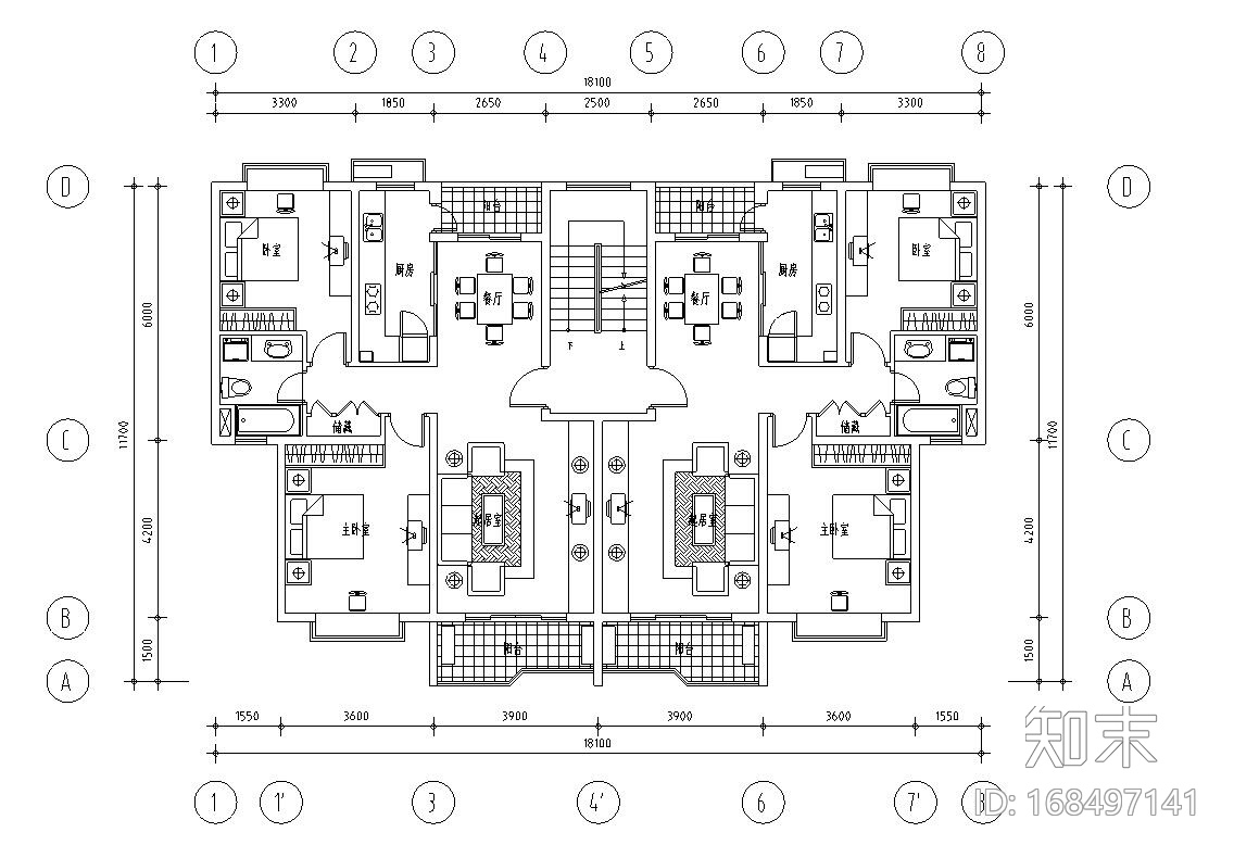 经典多层住宅楼户型设计图施工图下载【ID:168497141】