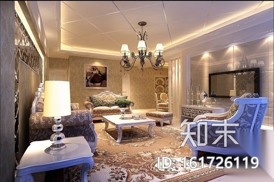 欧式古典三居室内装修图（含效果）cad施工图下载【ID:161726119】