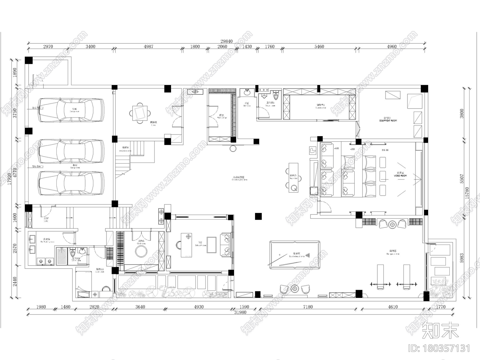 [杭州]800m²二层五居现代别墅施工图+3D模型施工图下载【ID:180357131】