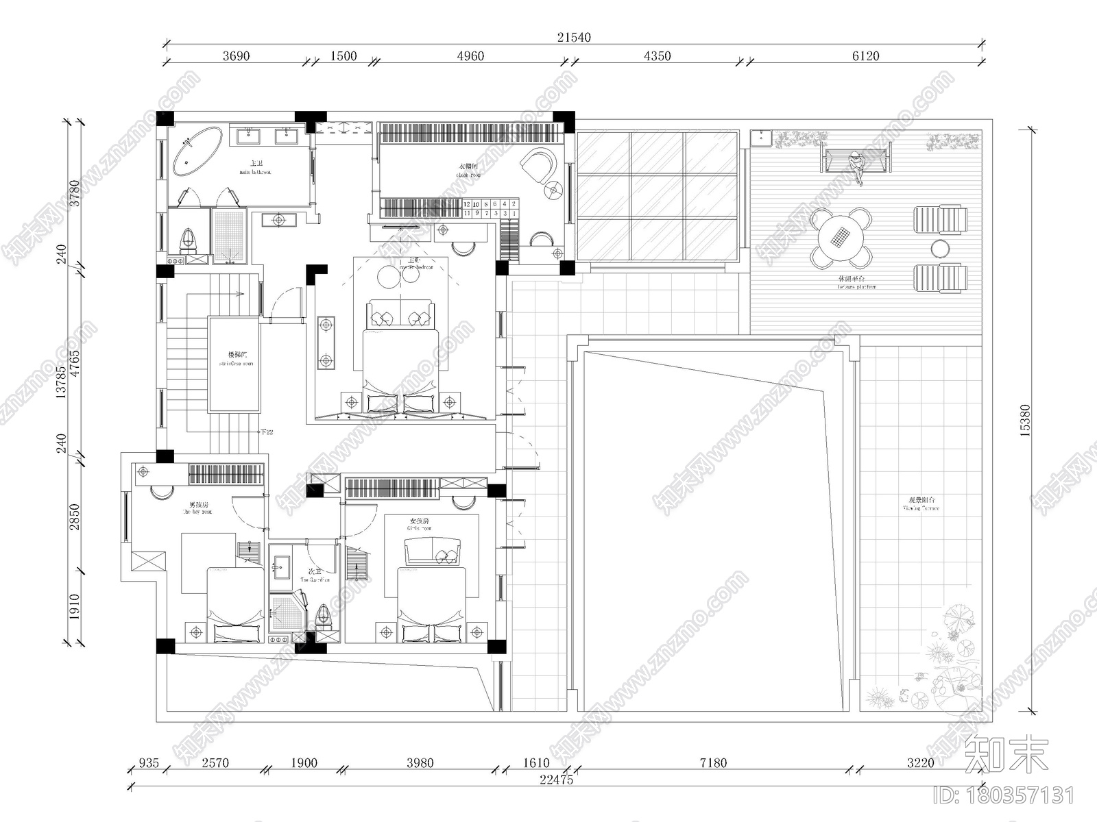 [杭州]800m²二层五居现代别墅施工图+3D模型施工图下载【ID:180357131】