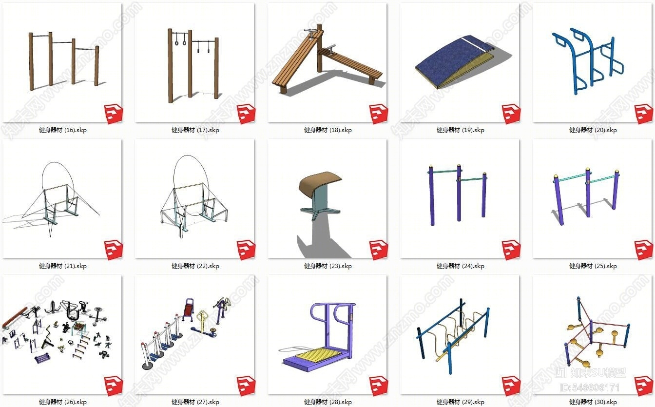 现代健身器材预览图SU模型下载【ID:546606171】