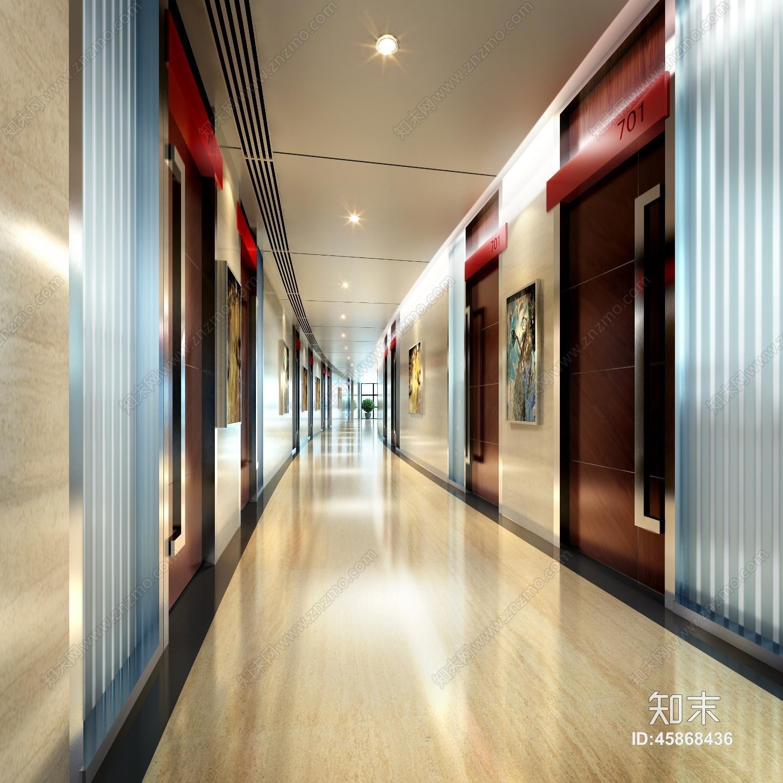 办公室过道效果图模型3D模型下载【ID:45868436】