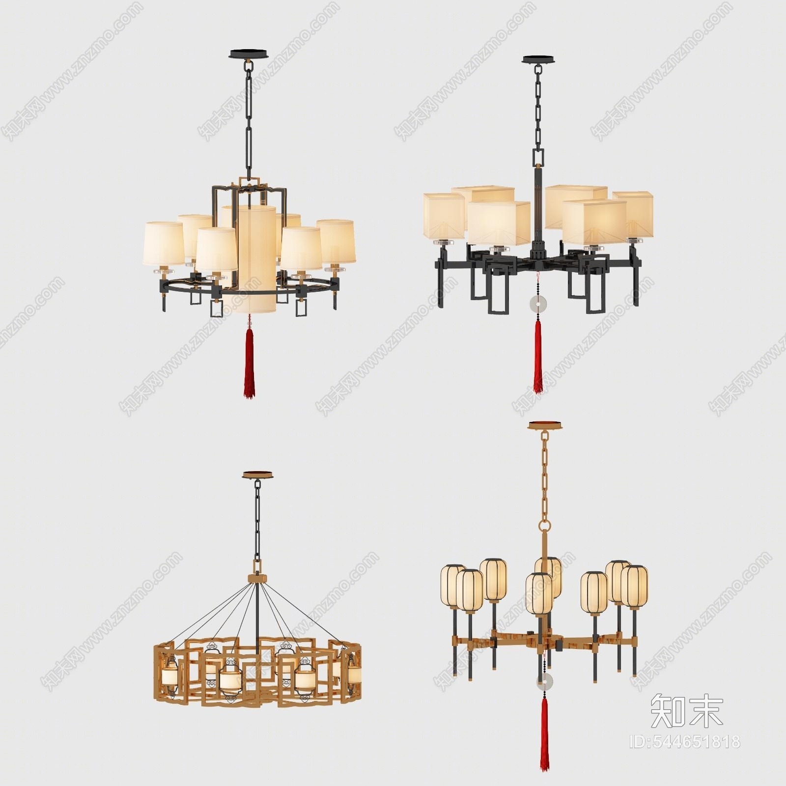 新中式吊灯3D模型下载【ID:544651818】