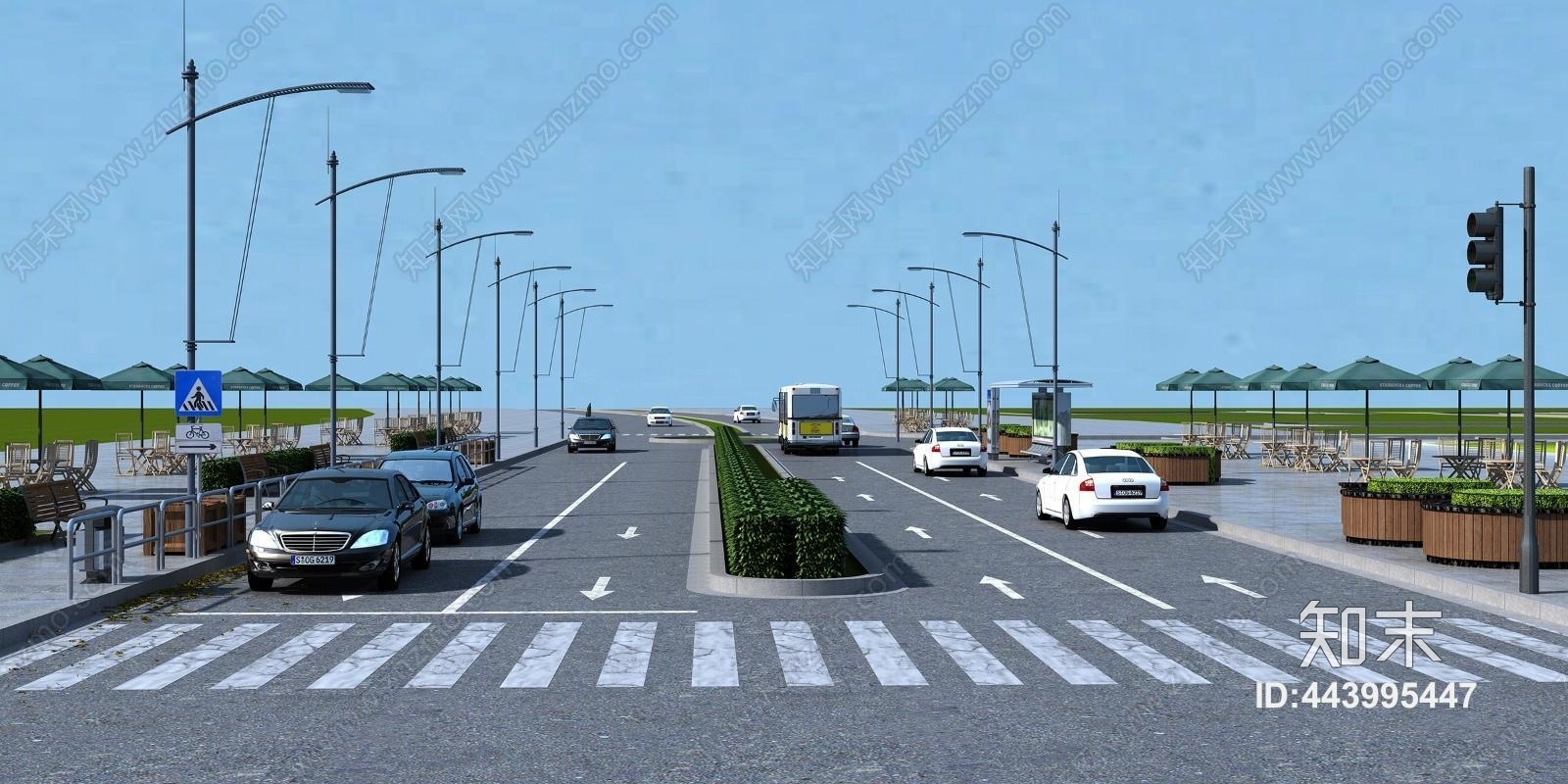 现代道路绿化3D模型下载【ID:443995447】