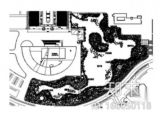 山东某学校人工湖景观平面图cad施工图下载【ID:166050118】