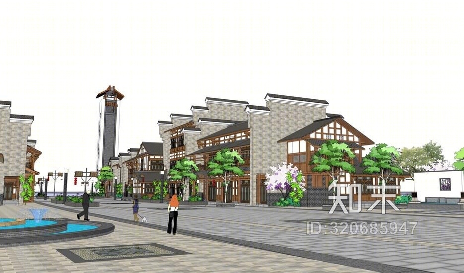 新中式商业街SU模型下载【ID:320685947】