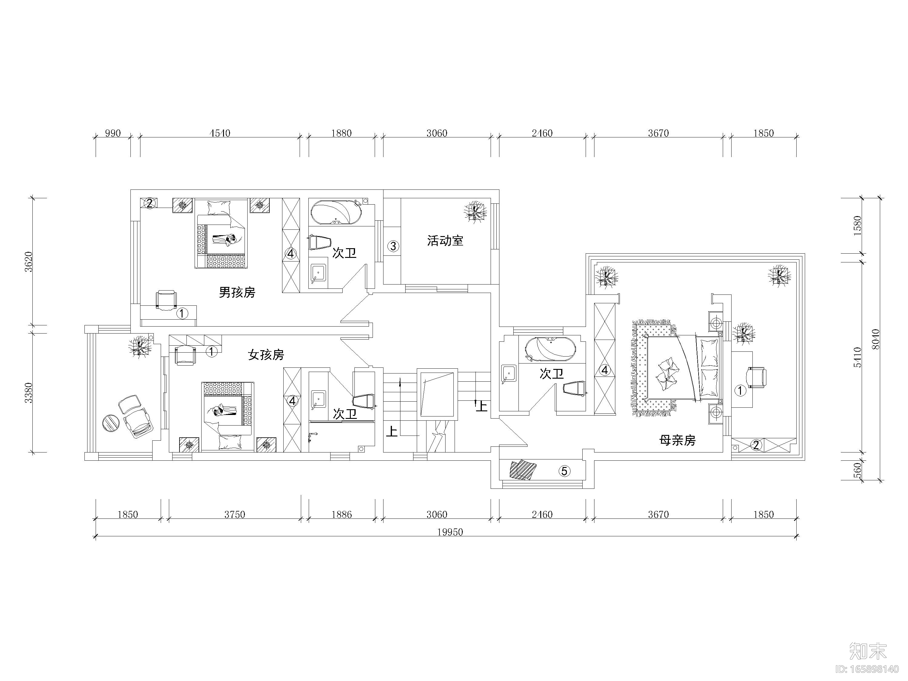 [四川]600㎡新中式四居室四层别墅施工图cad施工图下载【ID:165898140】