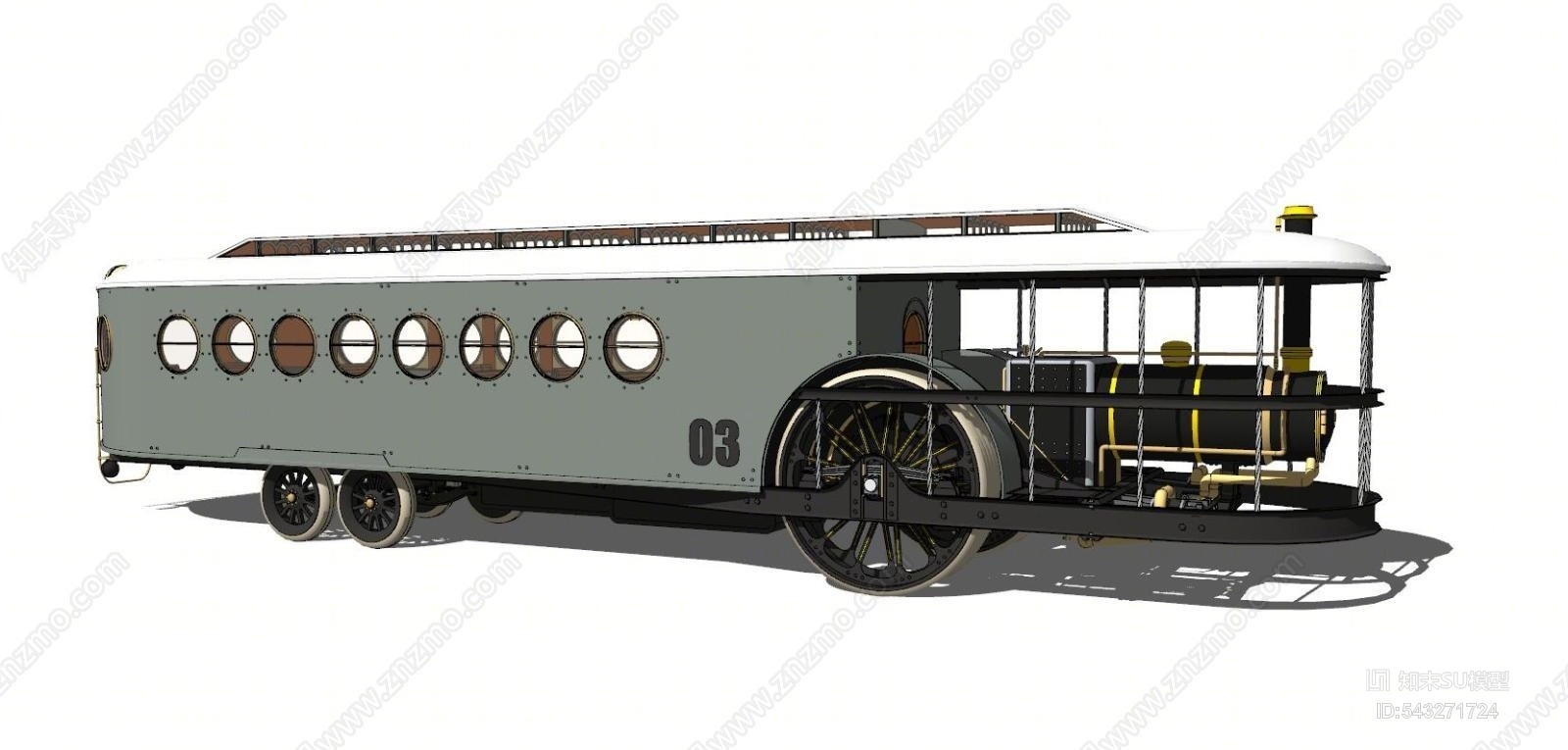 古典风格蒸汽火车SU模型下载【ID:543271724】