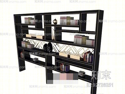 现代黑色木艺书柜3D模型下载【ID:92726251】
