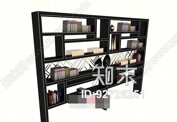 现代黑色木艺书柜3D模型下载【ID:92726251】