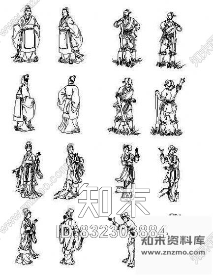 图块/节点古代人物图施工图下载【ID:832303884】