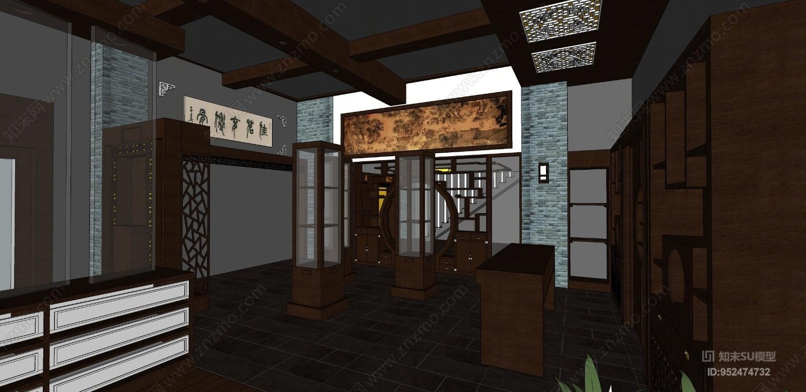 新中式风格茶馆SU模型下载【ID:952474732】
