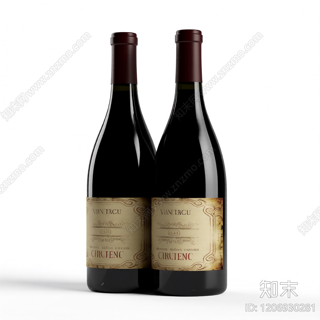 酒瓶带标签装饰品3D模型下载【ID:1206930281】