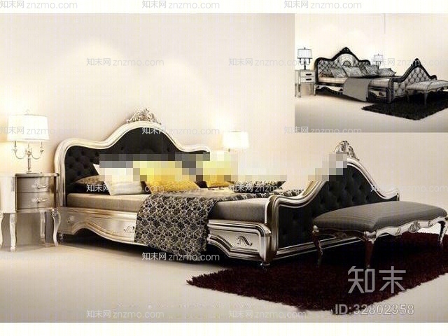 经典欧式铁艺床具组合3D模型下载【ID:32802358】