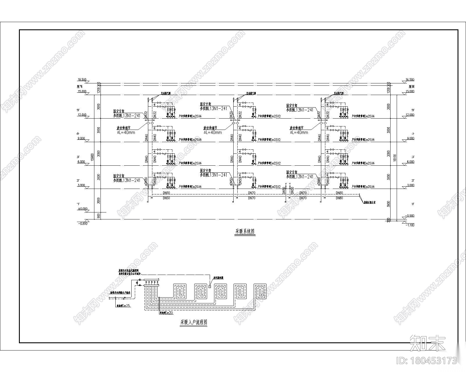 迎贤苑小区A区楼内暖通图2cad施工图下载【ID:180453173】