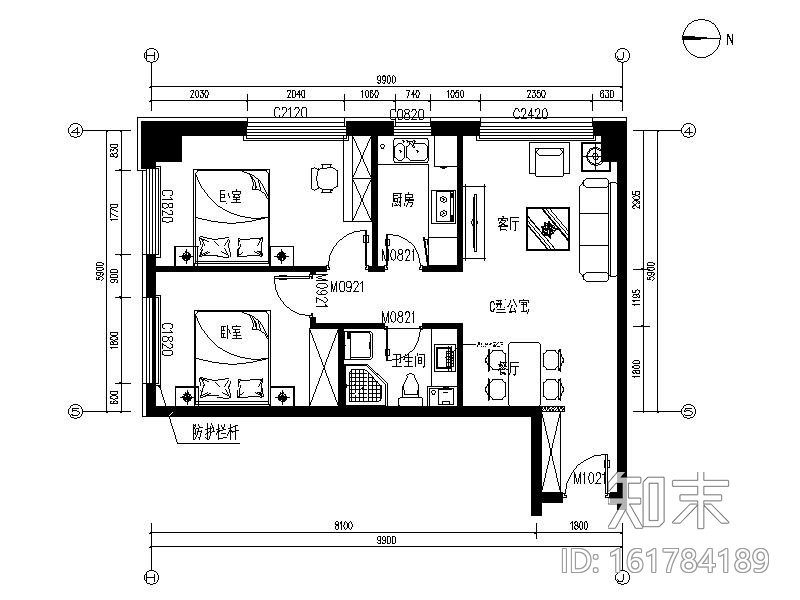 [北京]现代简约温馨住宅室内设计施工图cad施工图下载【ID:161784189】