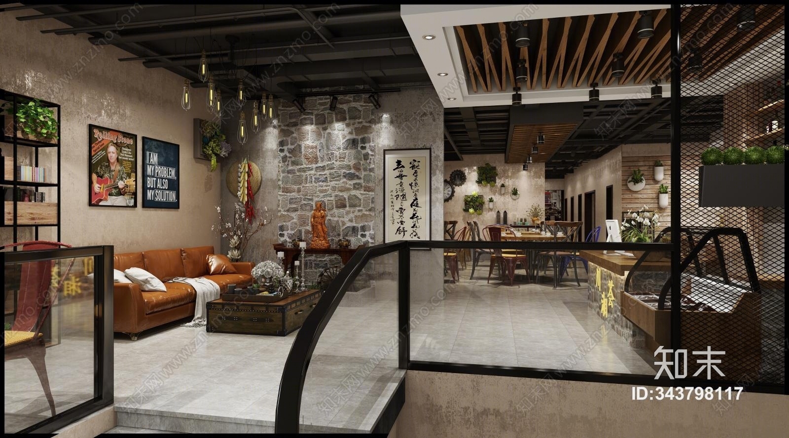 工业风餐厅3D模型下载【ID:343798117】