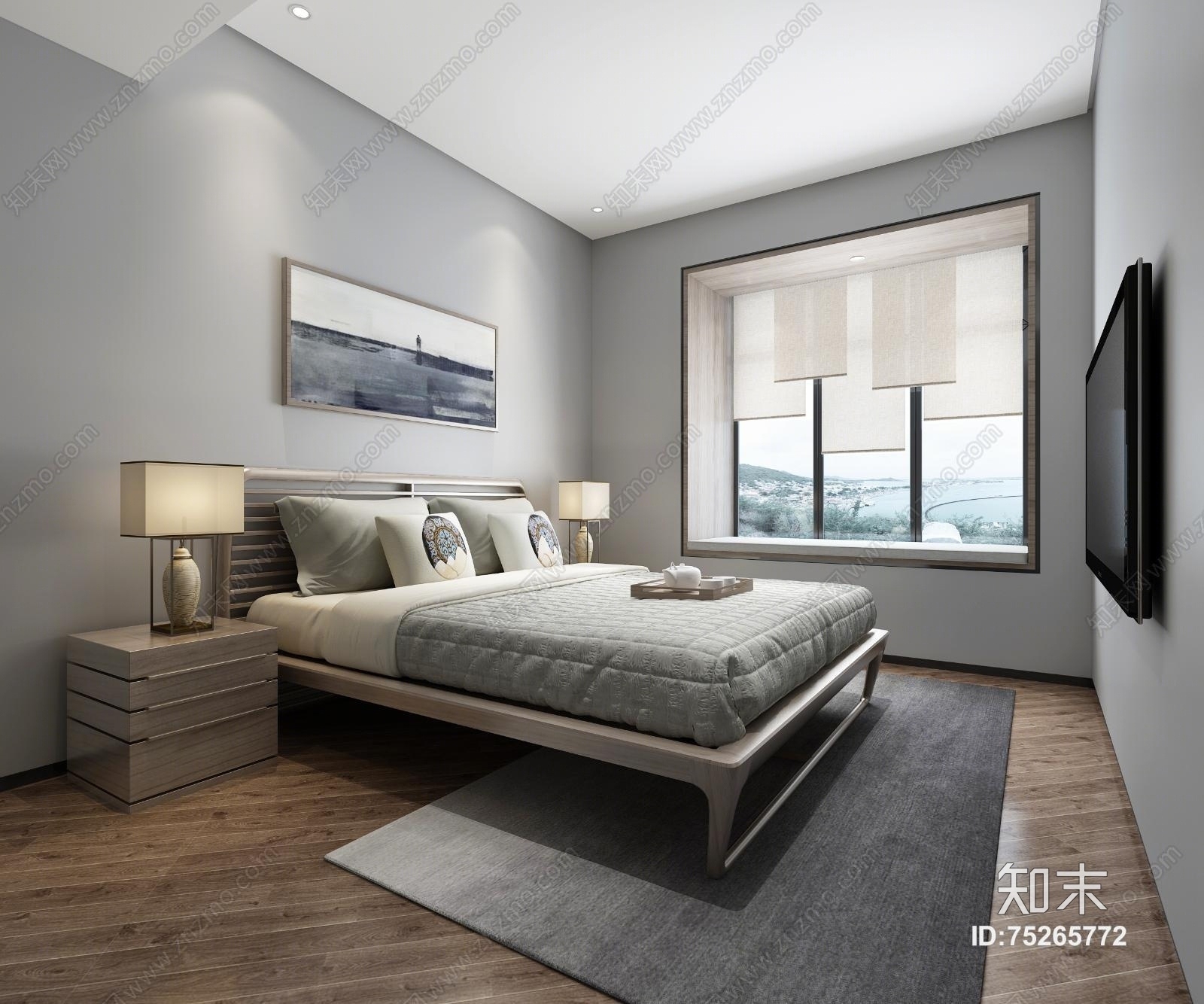 新中式客厅餐厅卧室3D模型下载【ID:75265772】