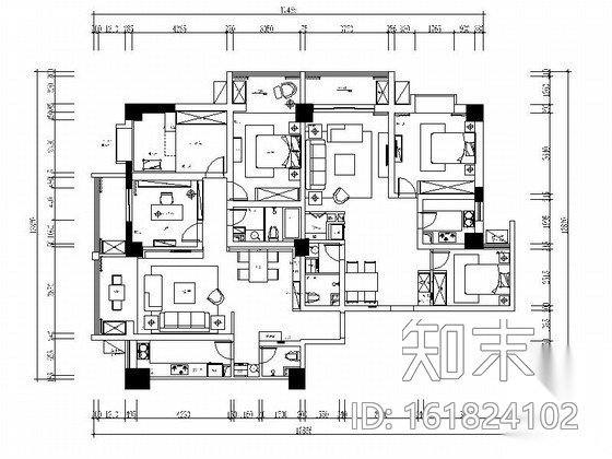 [甘肃]明亮146平现代简约三居室室内装修施工图（含效果...施工图下载【ID:161824102】