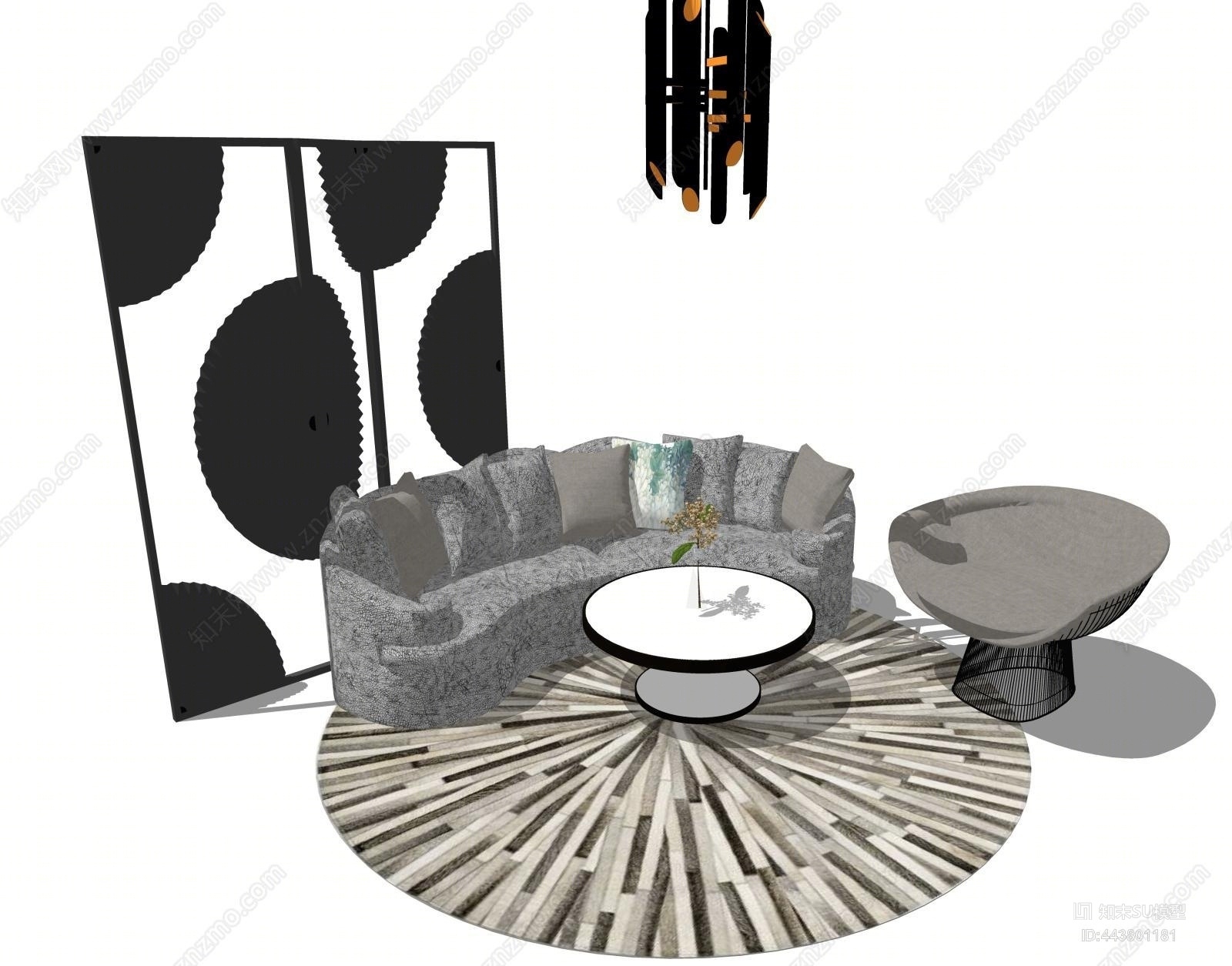现代酒店休闲沙发SU模型下载【ID:443801181】