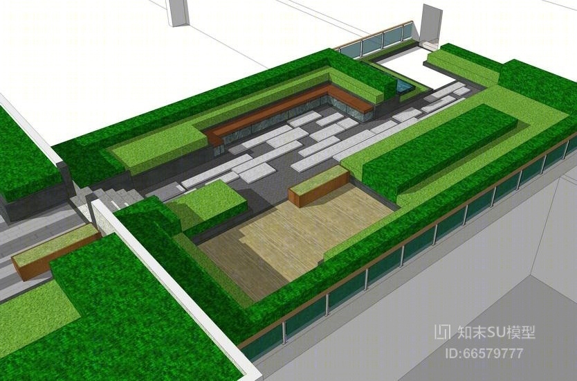 办公楼屋顶花园景观SU模型下载【ID:66579777】