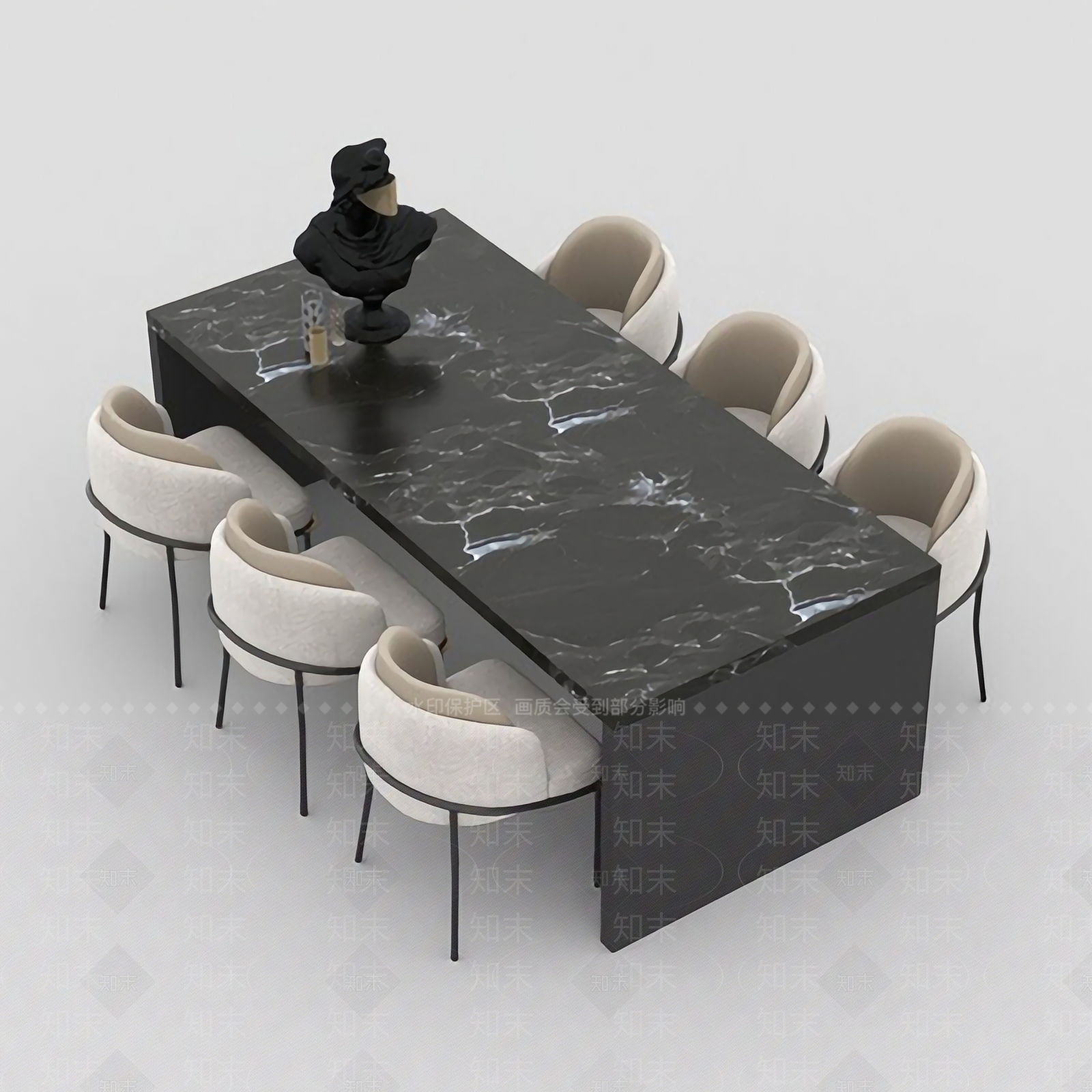 现代轻奢实木大理石不锈钢布艺餐桌椅3D模型下载【ID:1125236303】
