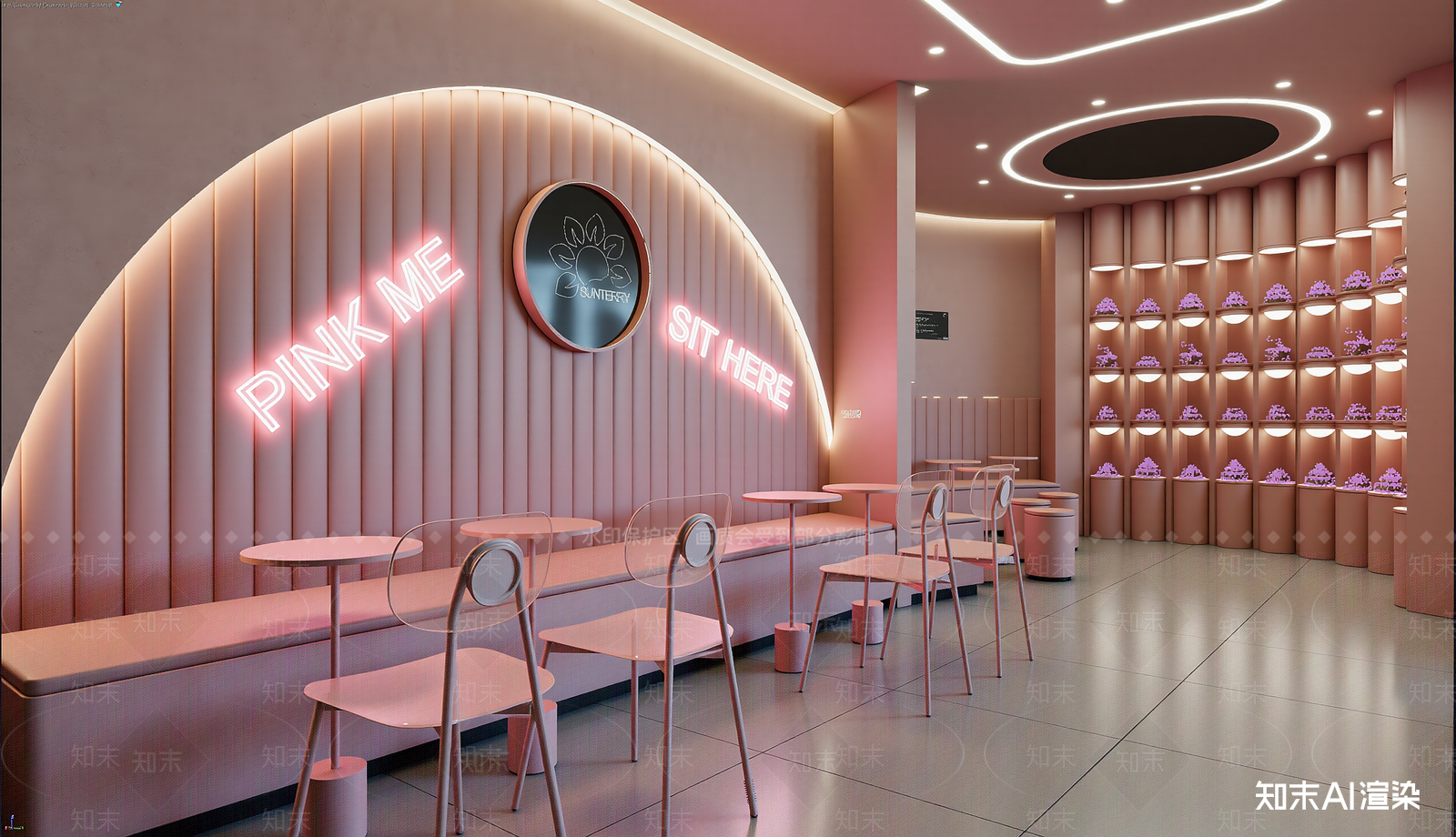现代奶茶店3D模型渲染效果图