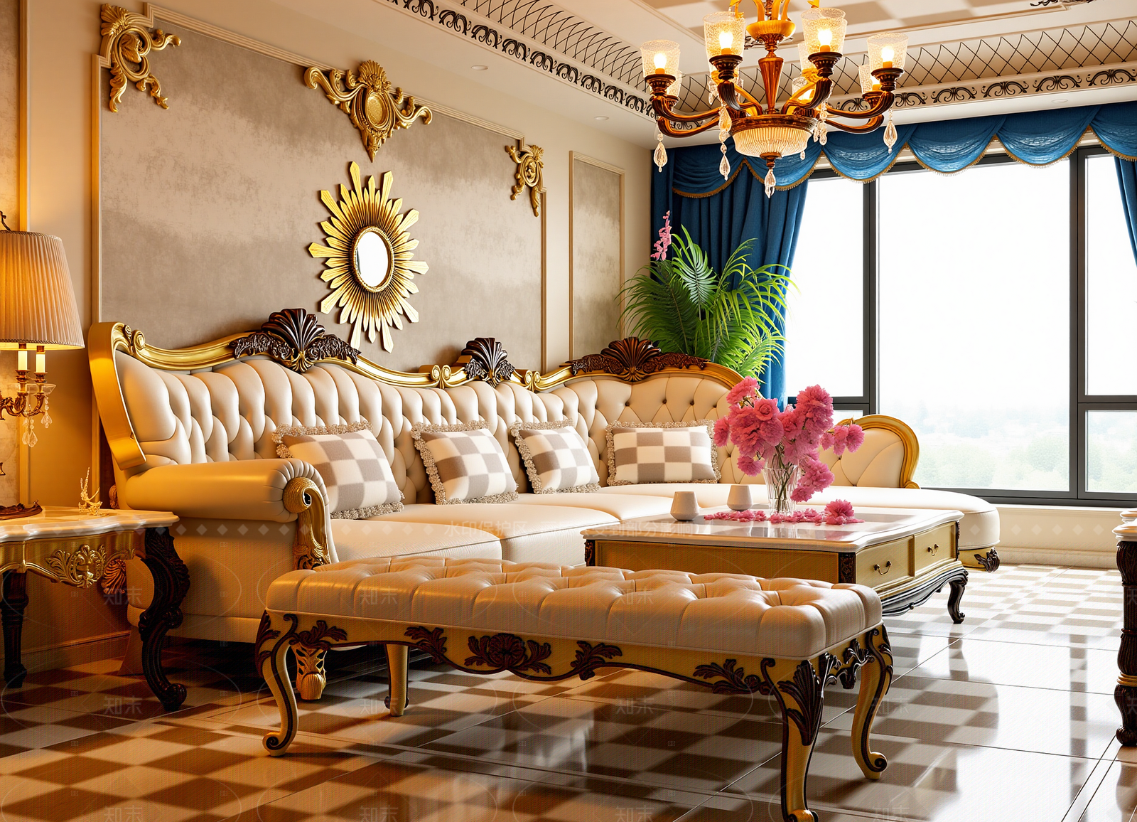 欧式古典别墅客厅3D模型下载【ID:1214590864】