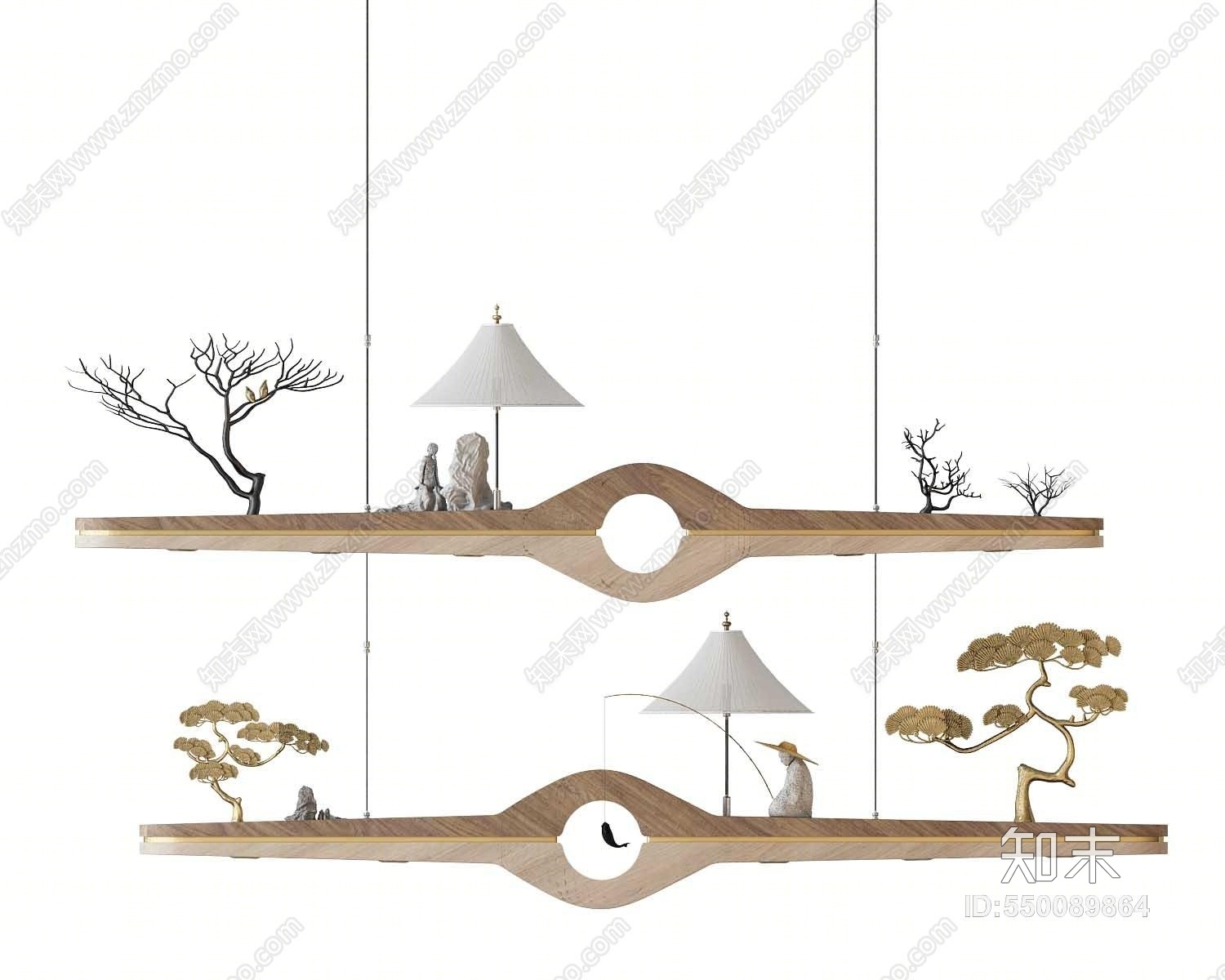新中式禅意实木吊灯树枝干枝摆件3D模型下载【ID:550089864】