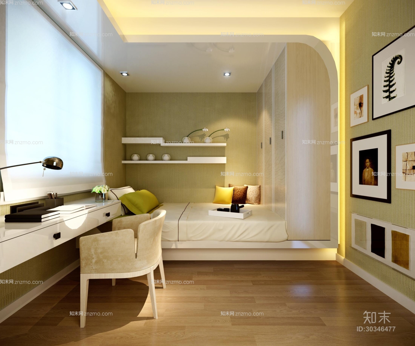 现代书桌椅组合3D模型下载【ID:30346477】