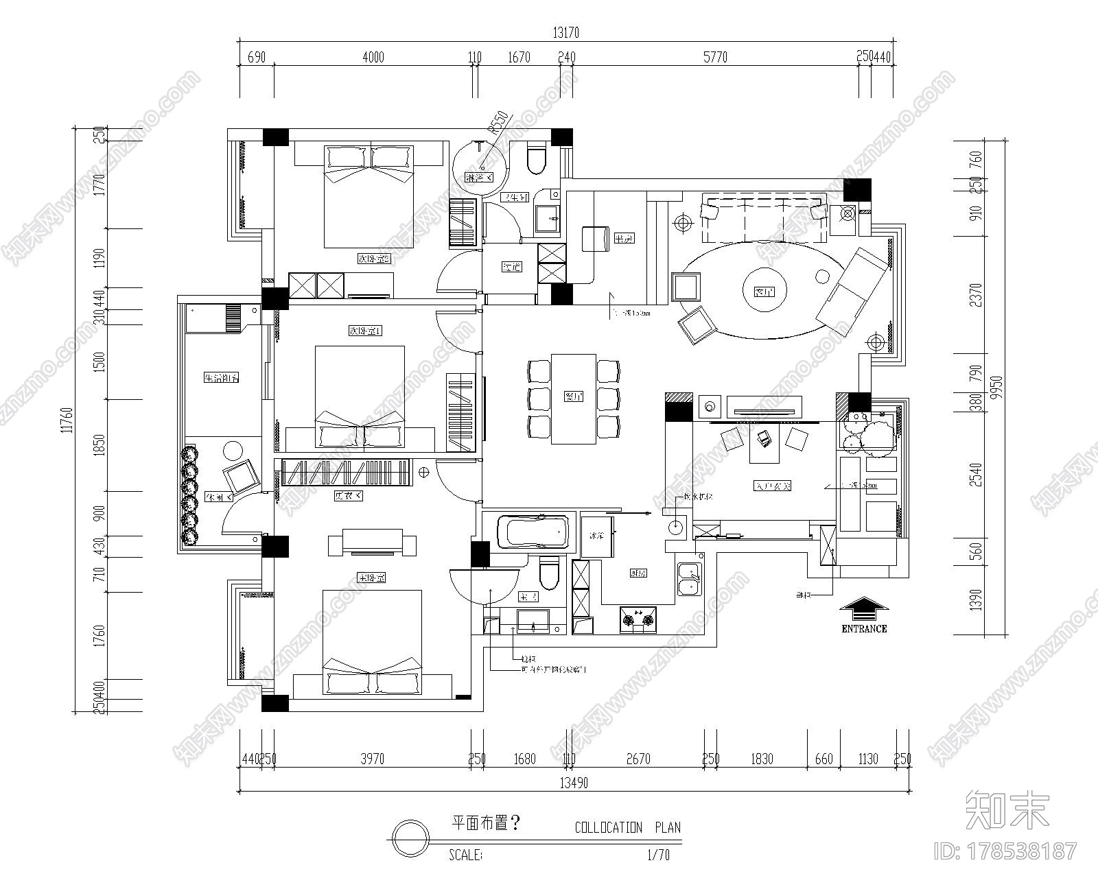 韵味十足简约现代四居室样板间CAD施工图（含效果）cad施工图下载【ID:178538187】