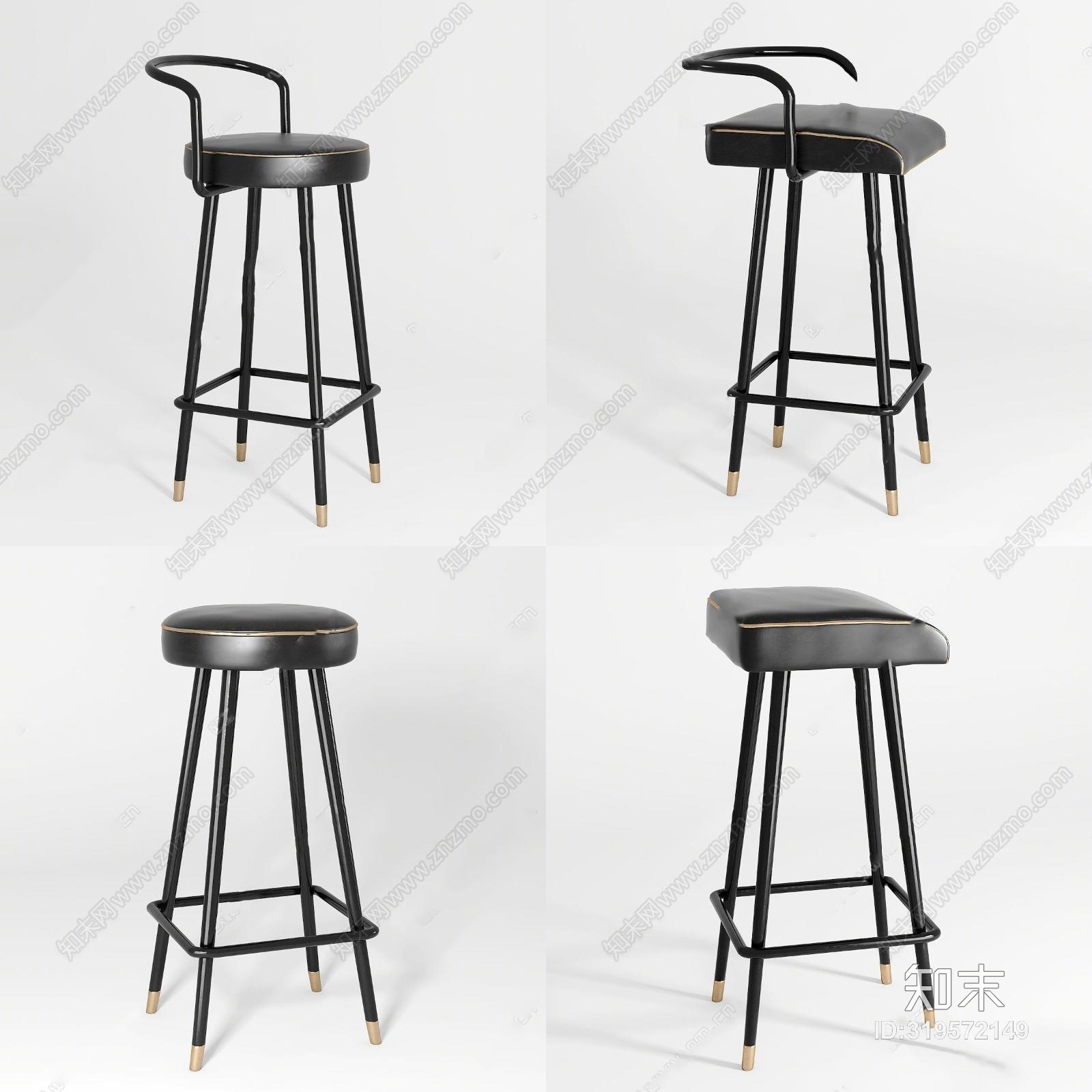 新中式皮革吧椅组合3D模型下载【ID:319572149】