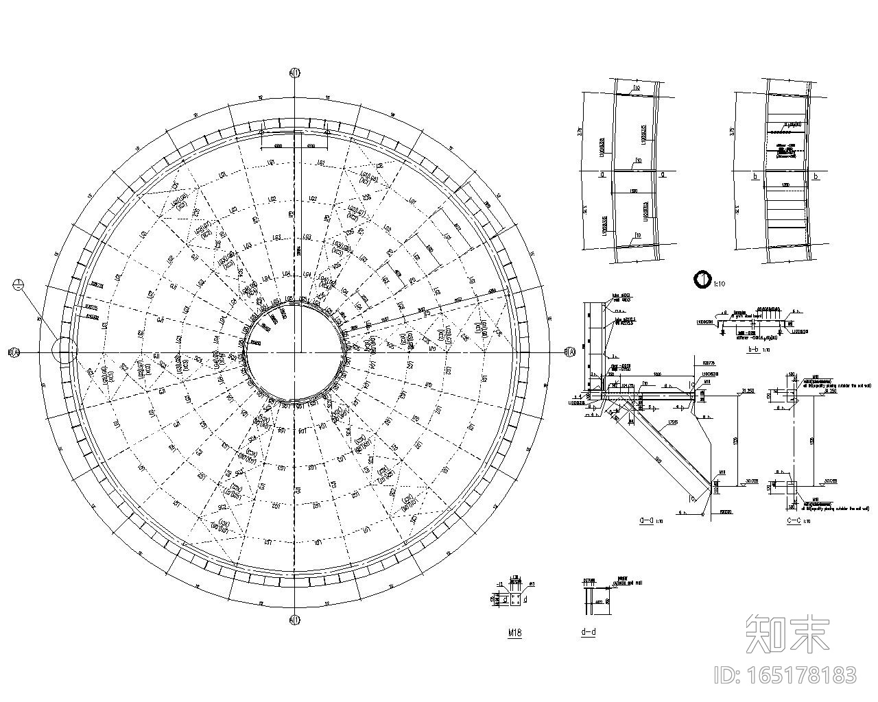 复杂水泥厂熟料库钢结构施工图（CAD）cad施工图下载【ID:165178183】