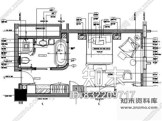 图块/节点酒店大床间平面图cad施工图下载【ID:832209717】